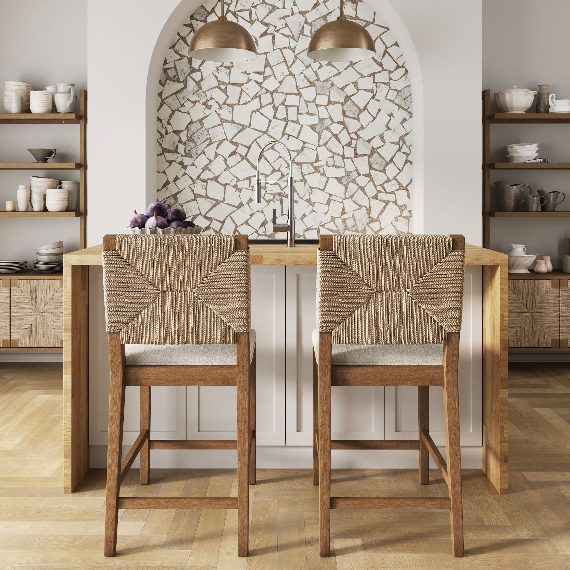 Boucle & Seagrass Counter Height Bar Stool Light Brown - Image 2