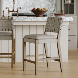 Woven Faux Leather Counter Height Bar Stool Gray Mahogany