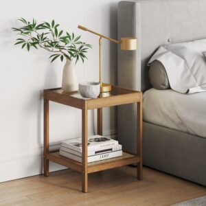 Solid Wood. Rattan & Glass Top End Table