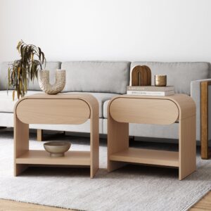 Mid-Century Wood Arched Nightstand Pale Oak (Set of 2)