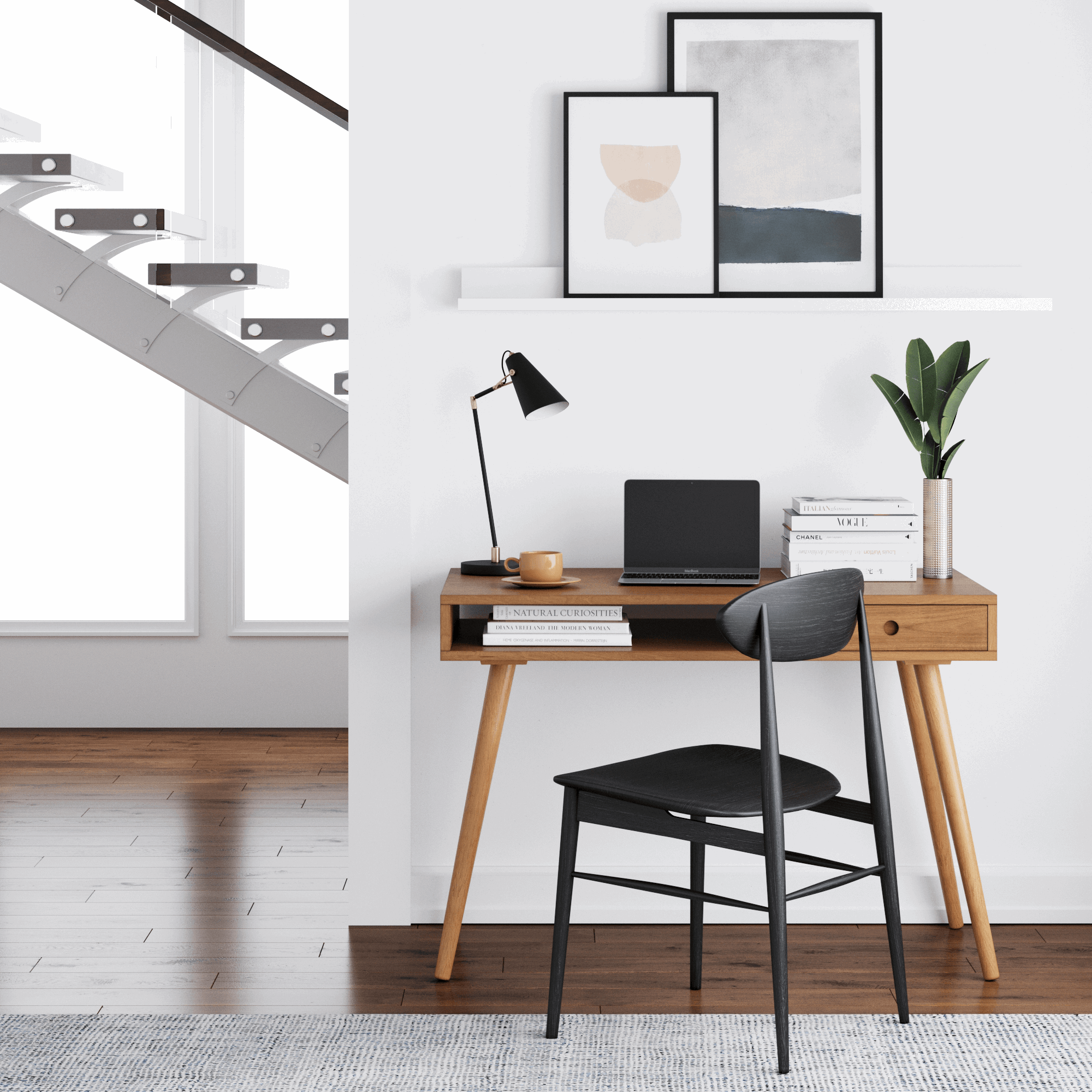 Wood Mid-Century Modern Writing Desk with Drawer - Image 2