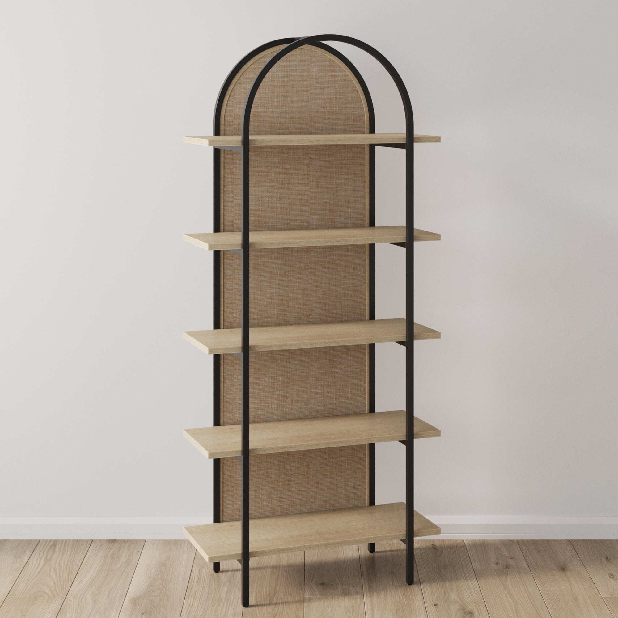 Boho Rattan & Wood Arched Bookshelf - Image 3