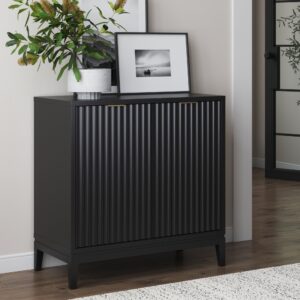 Mid-Century Fluted Storage Cabinet Black Oak