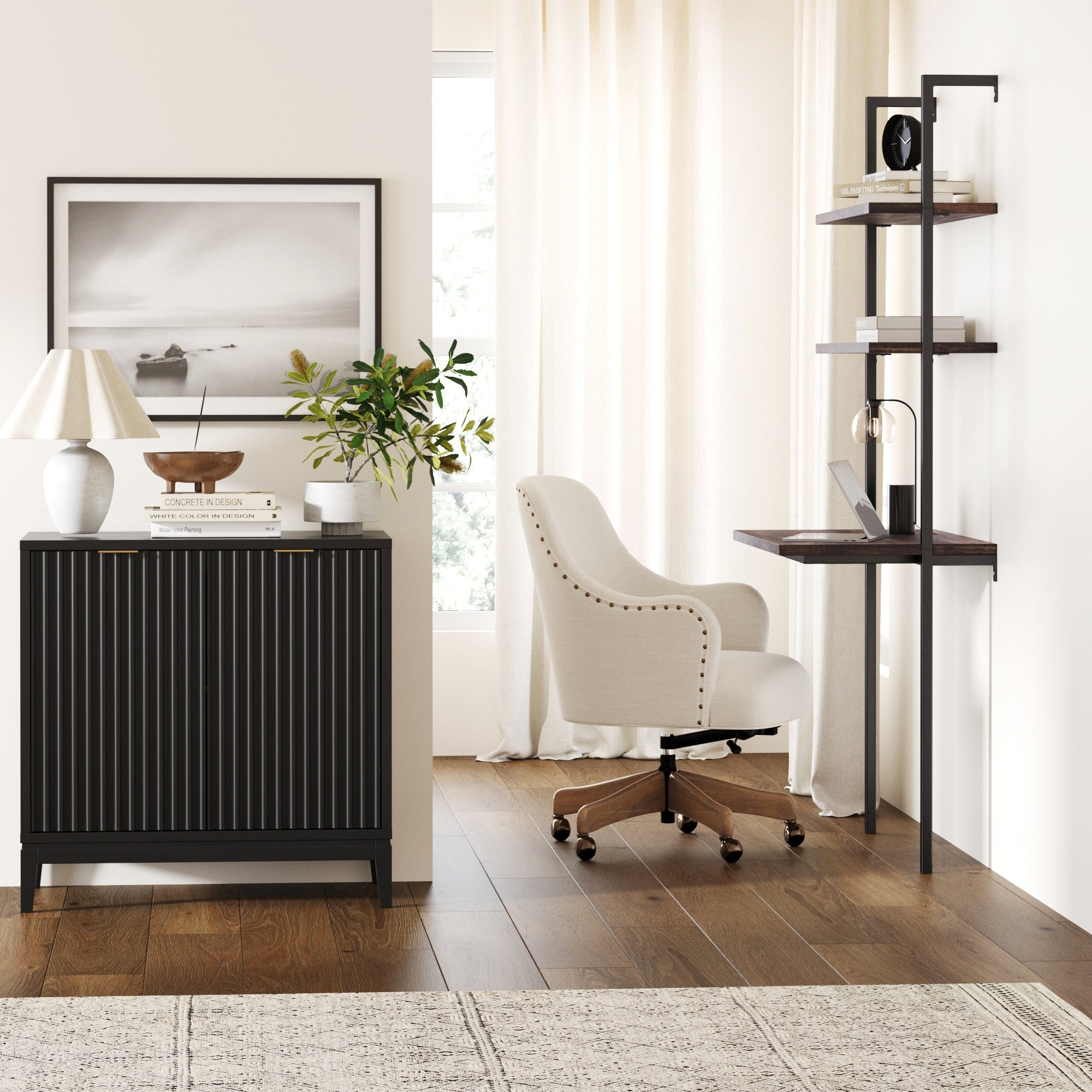 Mid-Century Fluted Storage Cabinet Black Oak - Image 2