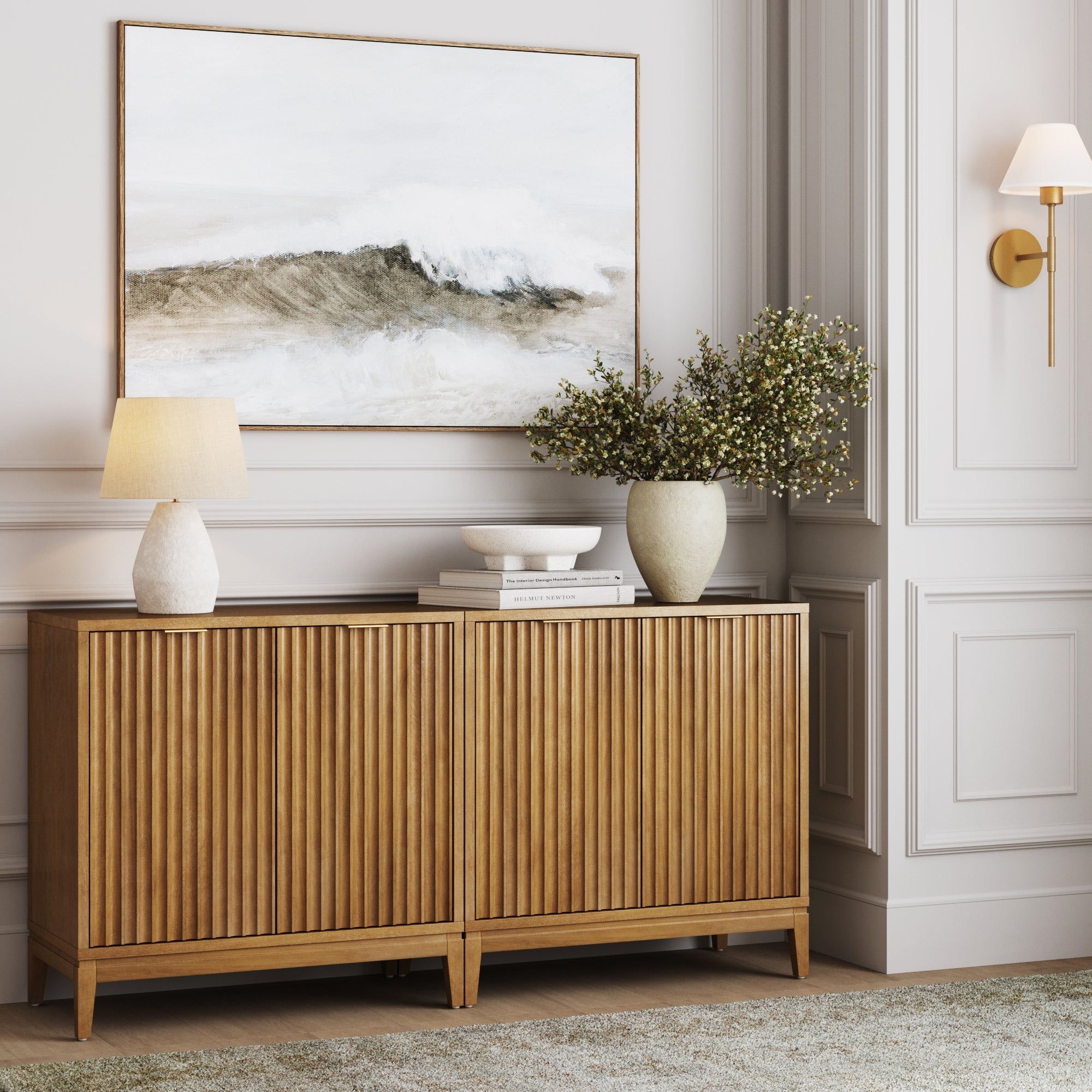 Mid-Century Fluted TV Console for 55-65 TVs Light Brown - Image 2