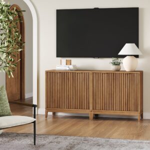 Mid-Century Fluted TV Console for 55-65 TVs Light Brown