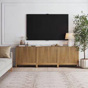Mid-Century Fluted TV Console for 75-85 TVs Light Brown