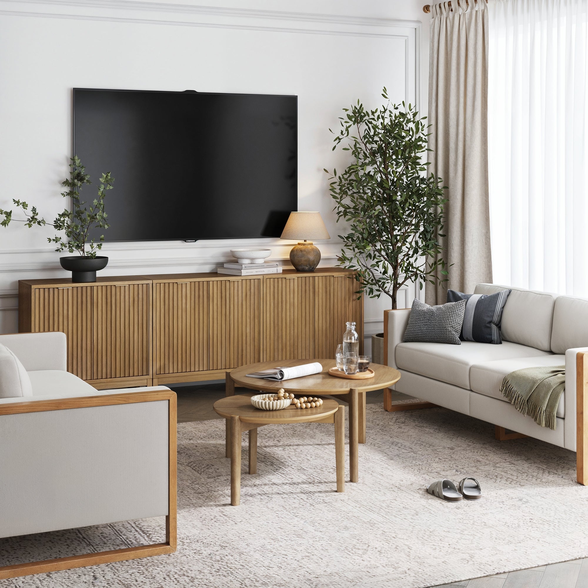 Mid-Century Fluted TV Console for 75-85 TVs Light Brown - Image 2