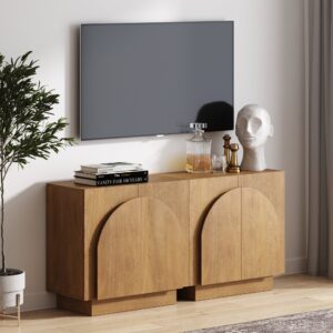 Wood Arched TV Console Stand for TVs 55-65 Light Brown
