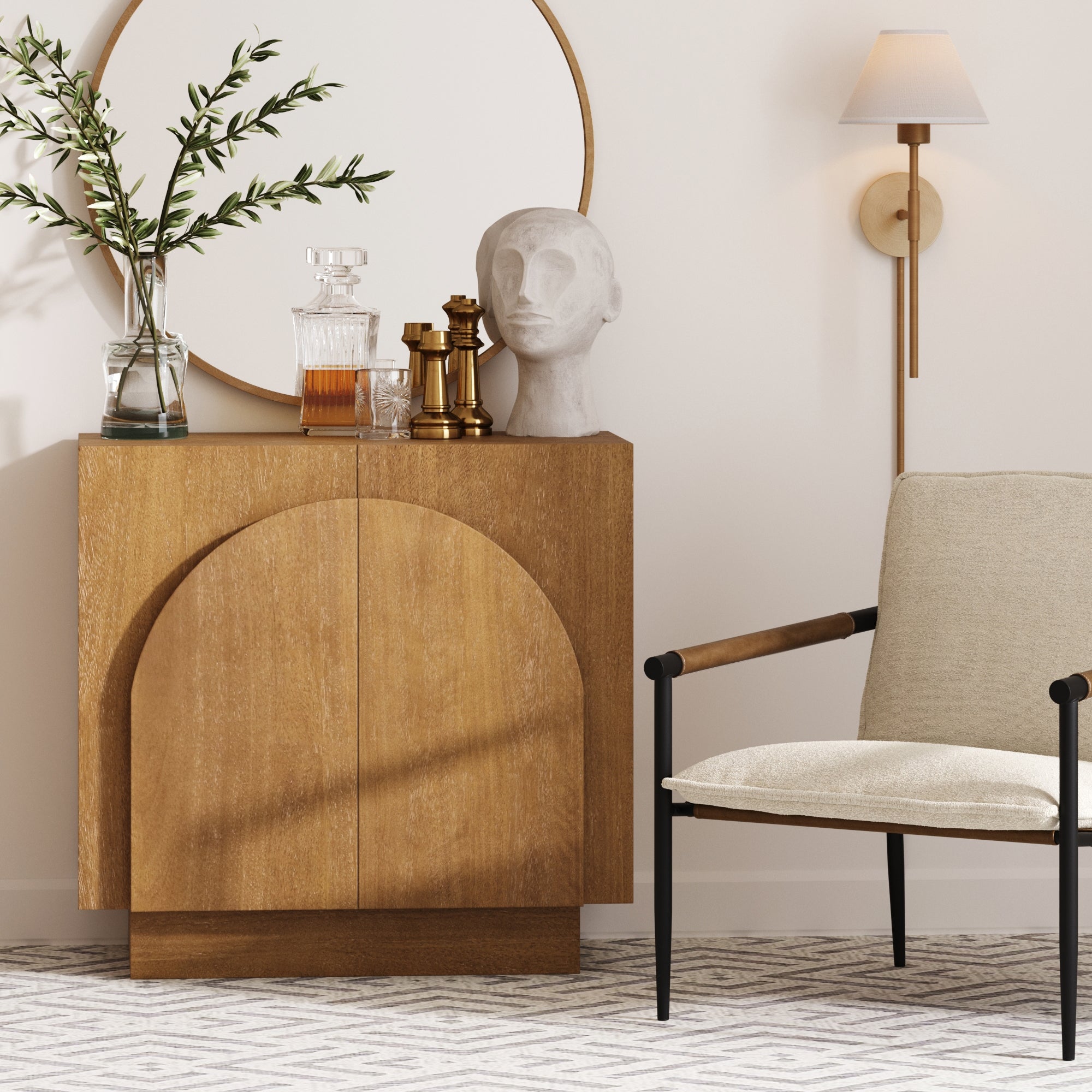 Wood Mid-Century Arched Storage Cabinet Light Brown - Image 2